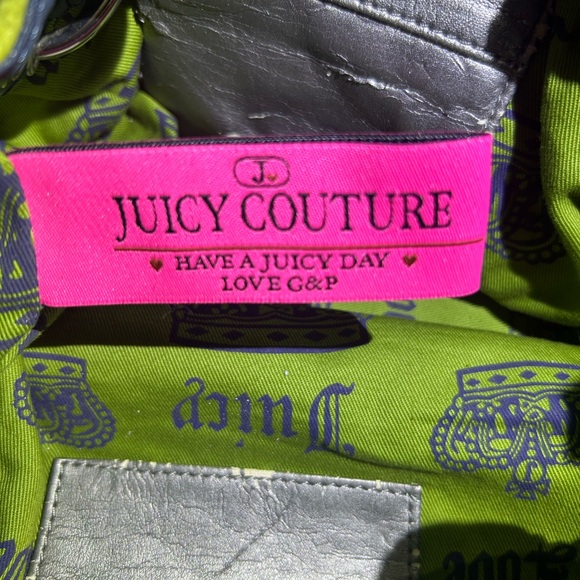 Vintage Y2K Juicy Couture Lime Green and Navy Blue Velour Bag - Picture 2 of 7